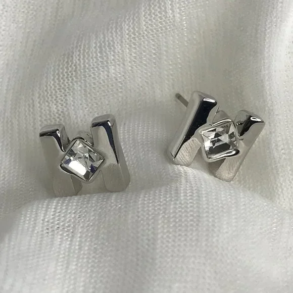 Pierced Earrings | Silver Tone w/ Crystal - Picture 3 of 10